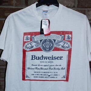 Budweiser Junk Food T-Shirt Size L Large White Tees Distressed Retro Logo NWT